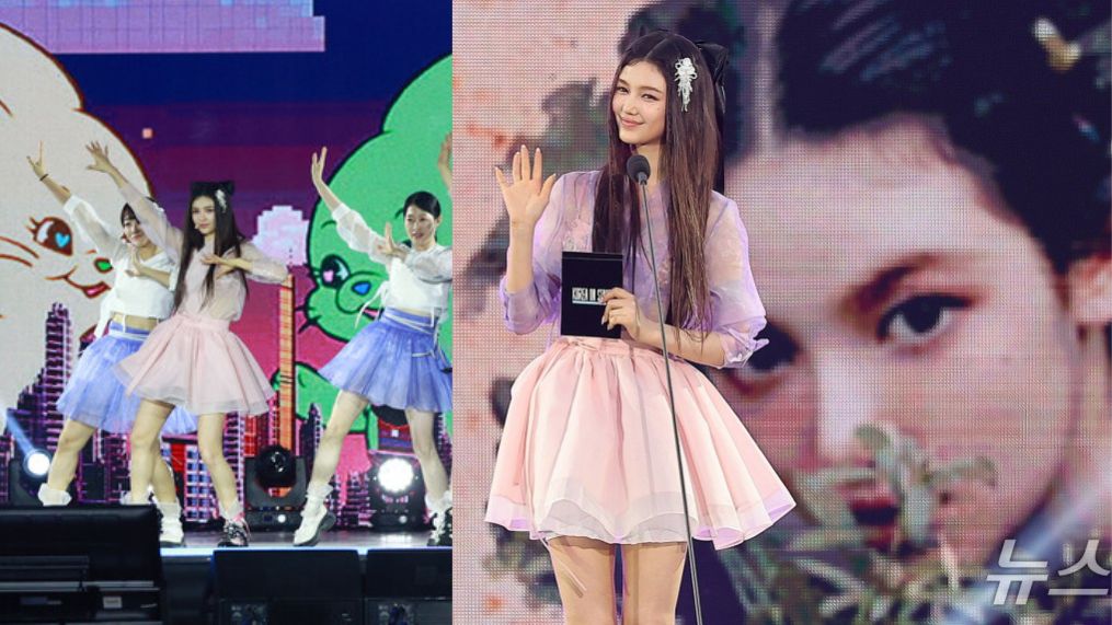 Her modernized Hanbok attire symbolizes harmony between cultures